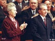 Nikolae dhe Elena Çaushesku në kongresin e fundit të Partisë Komuniste, 1989